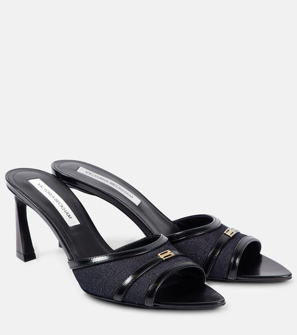 Victoria Beckham Leather-trimmed denim mules