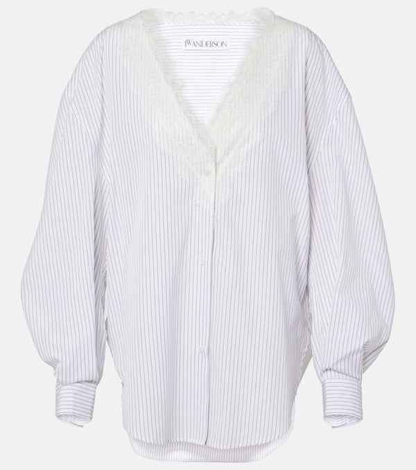 JW Anderson Striped lace-trimmed cotton shirt