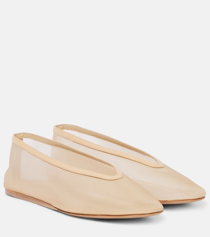 Le Monde Beryl Luna leather-trimmed mesh ballet flats