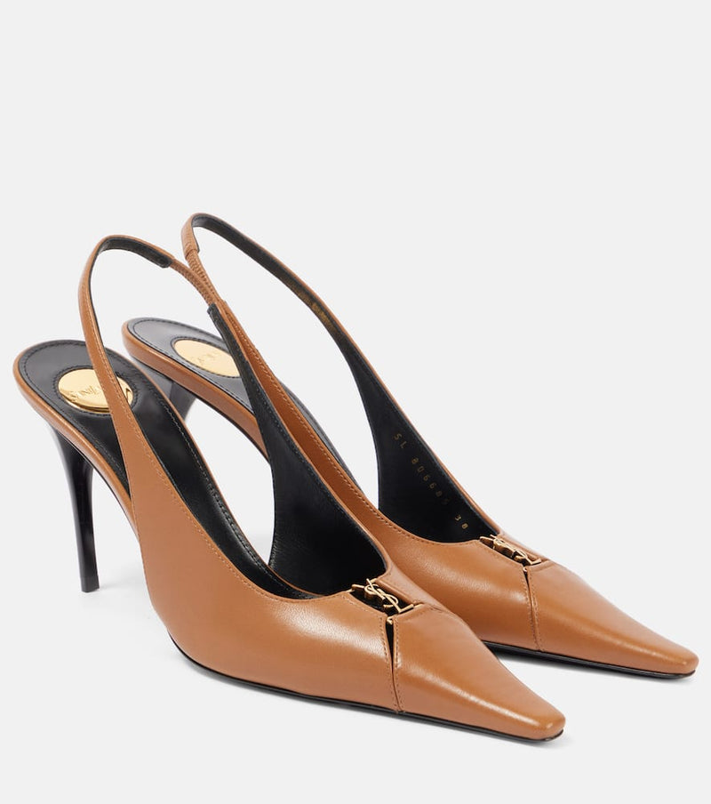 Saint Laurent Babylone Breteuil 90 Leather Slingback Pumps Brown