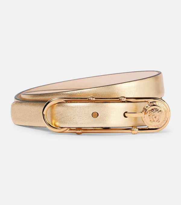 Versace Safety Pin metallic leather belt