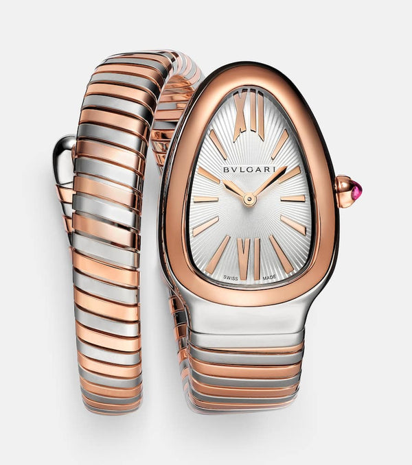 Bvlgari Serpenti Tubogas 35mm 18kt rose gold and stainless steel watch with rubellite