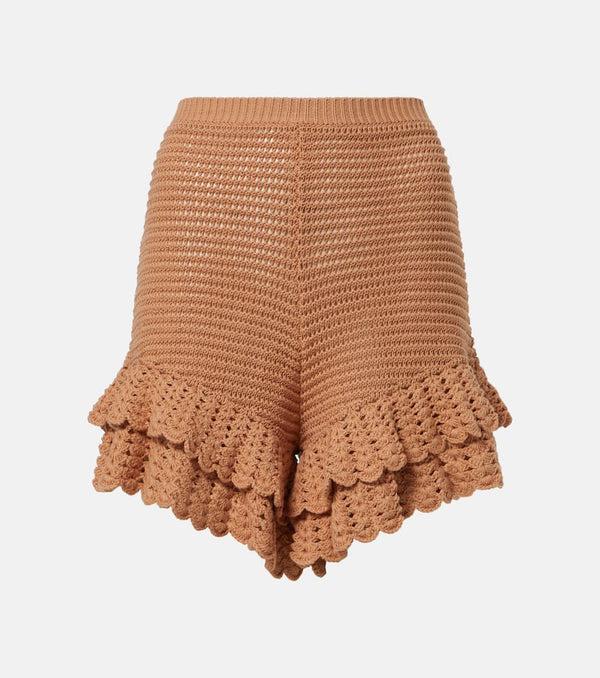 Chloé Ruffled crochet cotton shorts