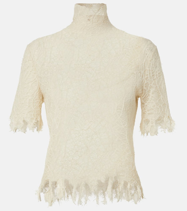 Alexander McQueen Distressed cotton and silk lace top