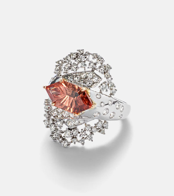 Ananya 18kt white gold ring with diamonds and tourmaline