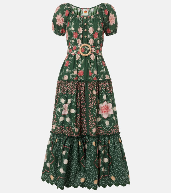 Farm Rio Tiered floral cotton poplin maxi dress