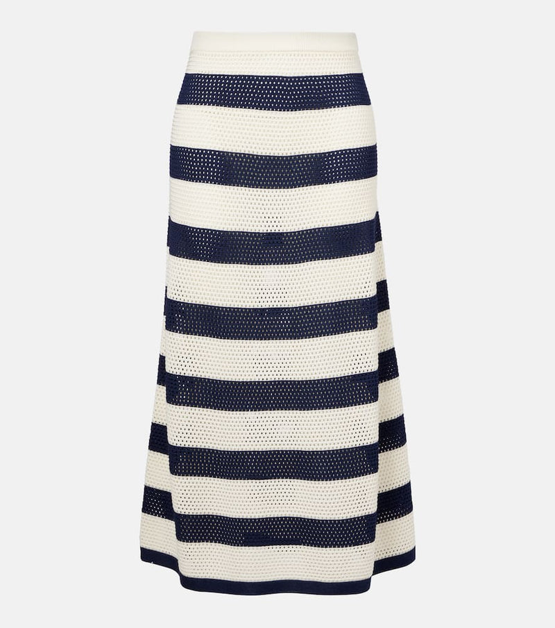 Eres Bateau striped knitted cotton-blend midi skirt
