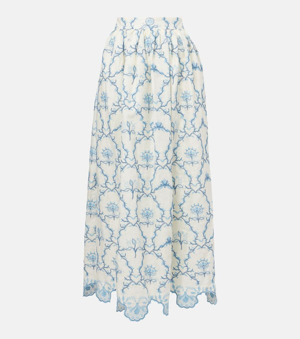 Agua by Agua Bendita Tangelo floral linen maxi skirt