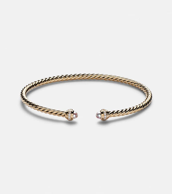 David Yurman Cablespira Flex 18kt gold cuff bracelet with freshwater pearls and diamonds