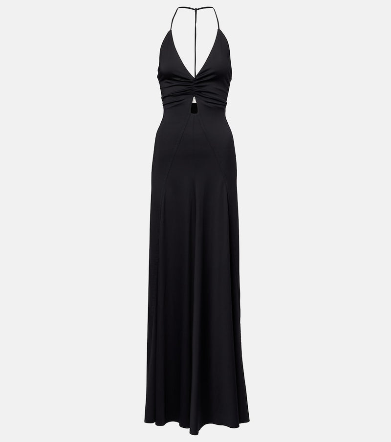 Victoria Beckham Gathered jersey open-back gown in Black