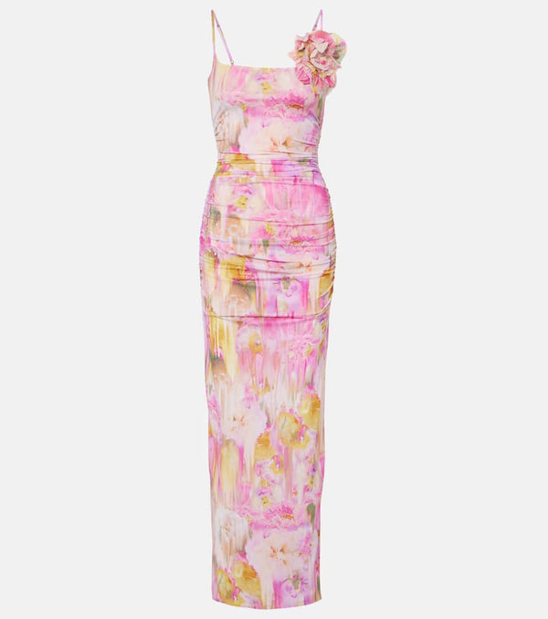 Blumarine Floral-appliqué printed jersey maxi dress