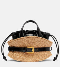 Balmain Shuffle Mini leather-trimmed raffia tote bag