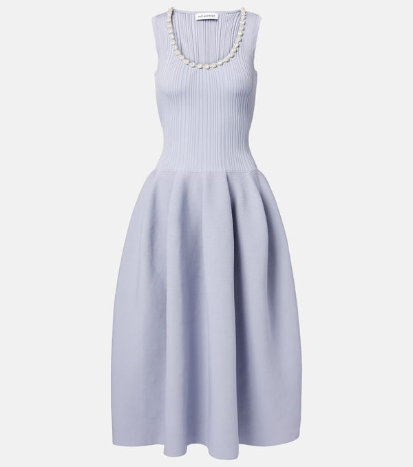 Self-Portrait Crystal-embellished ribbed-knit midi dress