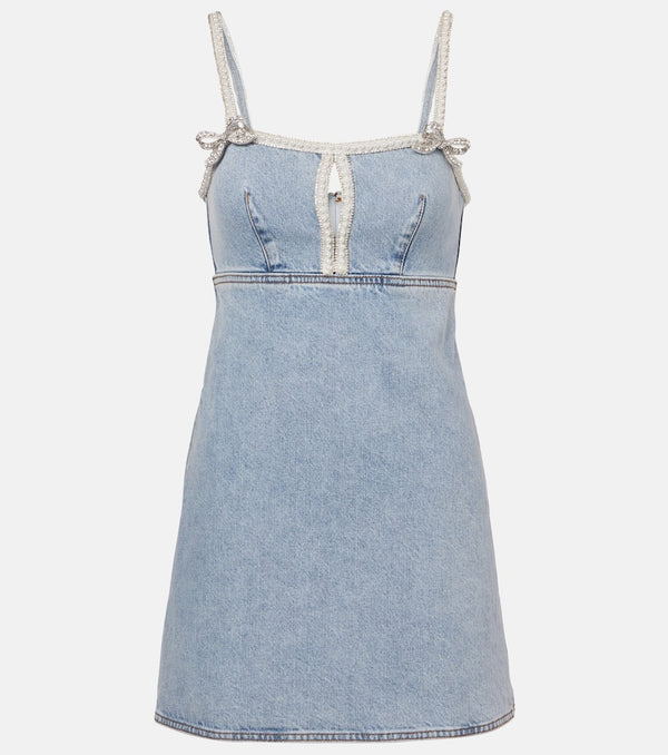 Self-Portrait Embellished bow-detail denim minidress