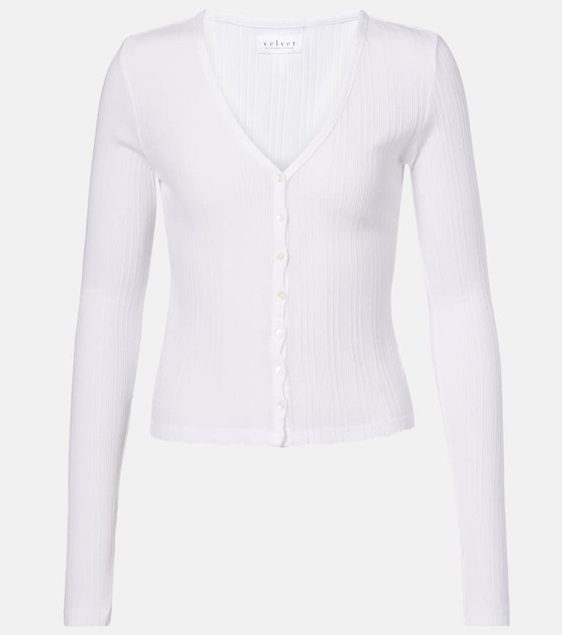 Velvet Drew cotton-blend pointelle cardigan