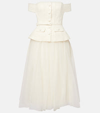 Self-Portrait Bridal sequined bow-detail peplum midi dress