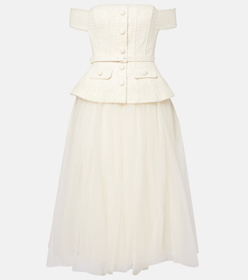 Self-Portrait Bridal sequined bow-detail peplum midi dress