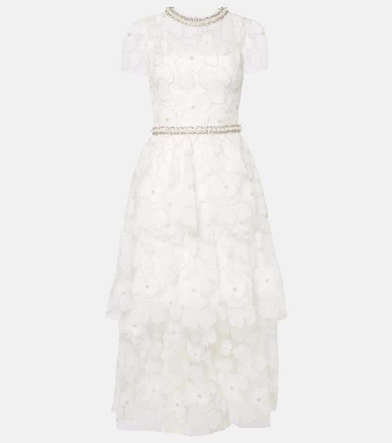 Self-Portrait Bridal beaded tulle midi dress