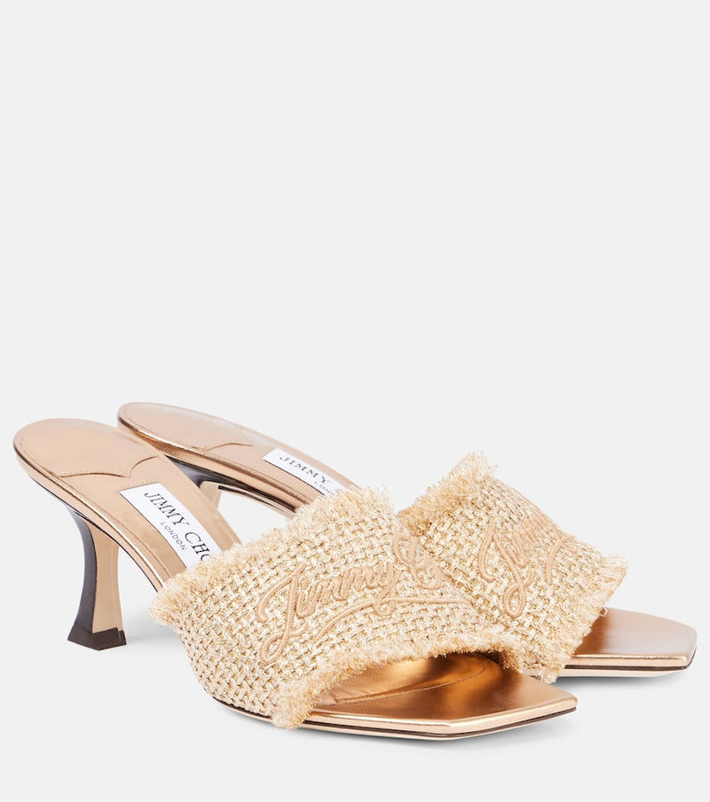 Jimmy Choo Alexia 70 logo woven lame mules