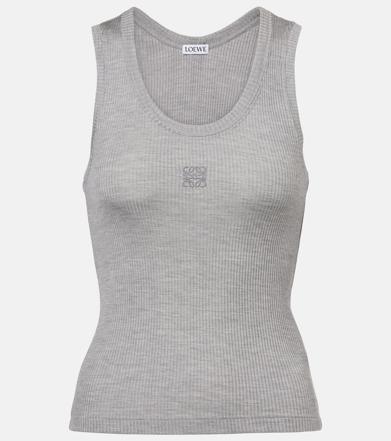 Loewe Anagram ribbed-knit silk tank top