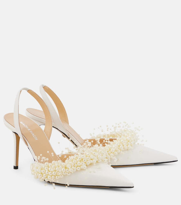 Mach & Mach Floating Pearl 85 satin slingback pumps