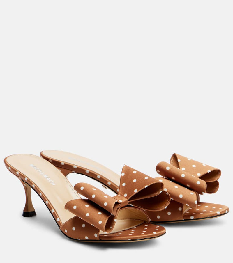 Mach & Mach Le Cadeau 65 Polka-Dot Satin Mules Brown