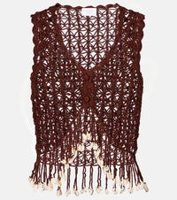 Anna Kosturova Crochet fringed cotton crop top
