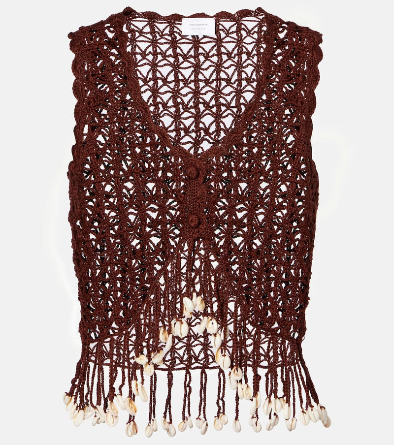Anna Kosturova Crochet fringed cotton crop top