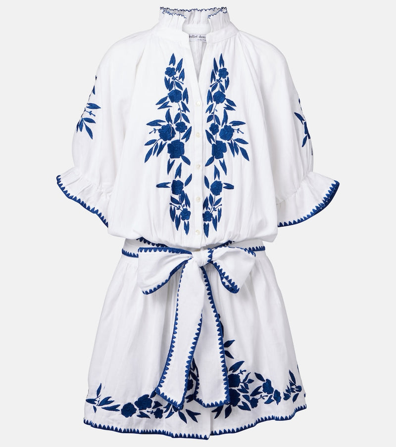 Juliet Dunn Embroidered cotton and linen minidress