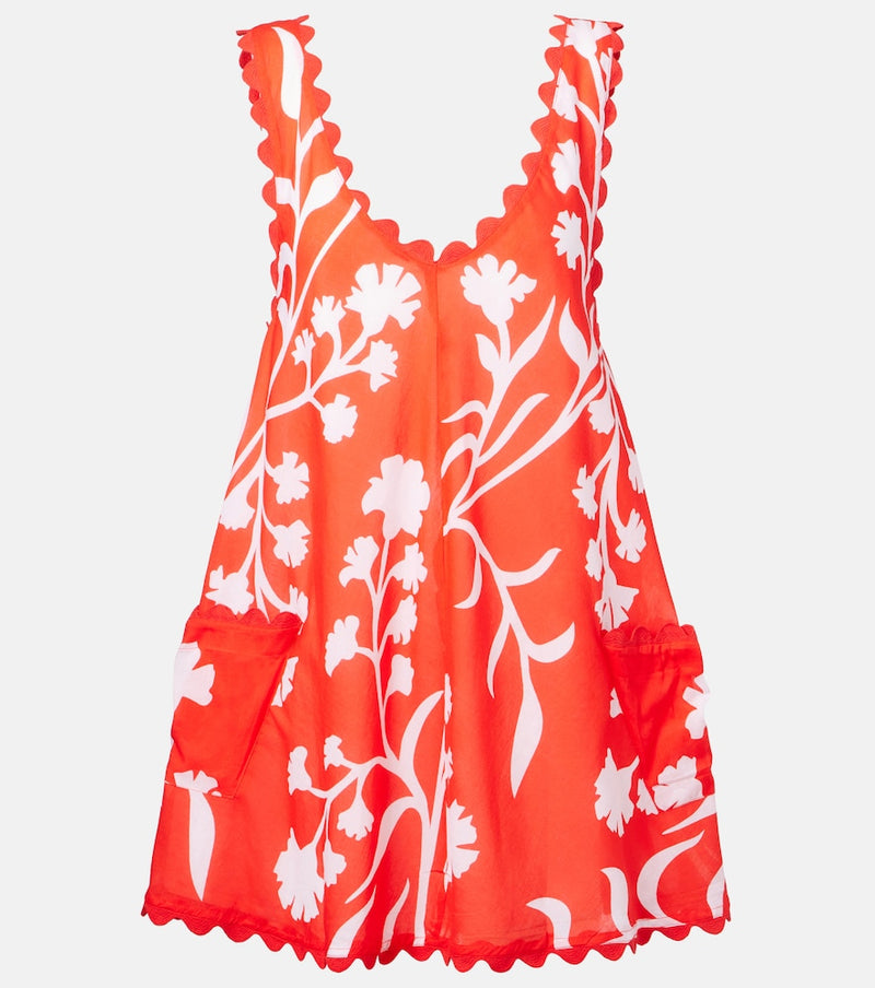 Juliet Dunn Printed scalloped cotton minidress in Red