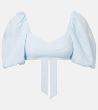 Zimmermann Rhiannon puff-sleeve linen crop top