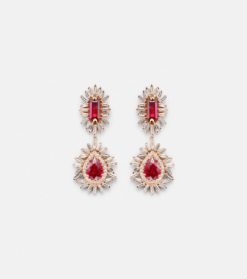 Suzanne Kalan Doublet 18kt rose gold drop earrings with rubies and diamonds