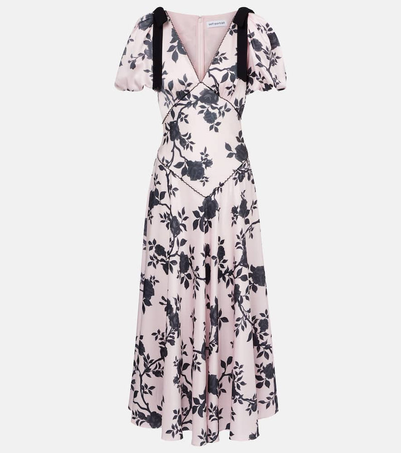 Self-Portrait Floral bow-detail satin midi dress