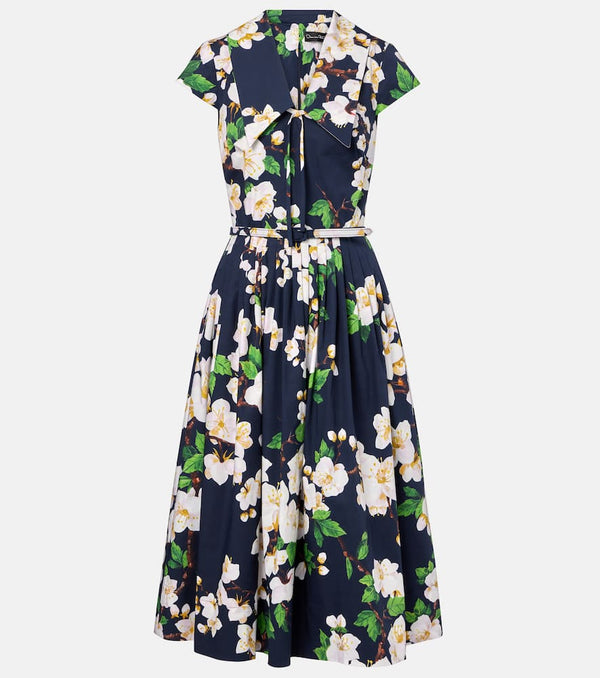 Oscar de la Renta Floral pleated cotton-blend midi dress