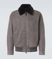 Brioni Shearling-trimmed suede bomber jacket