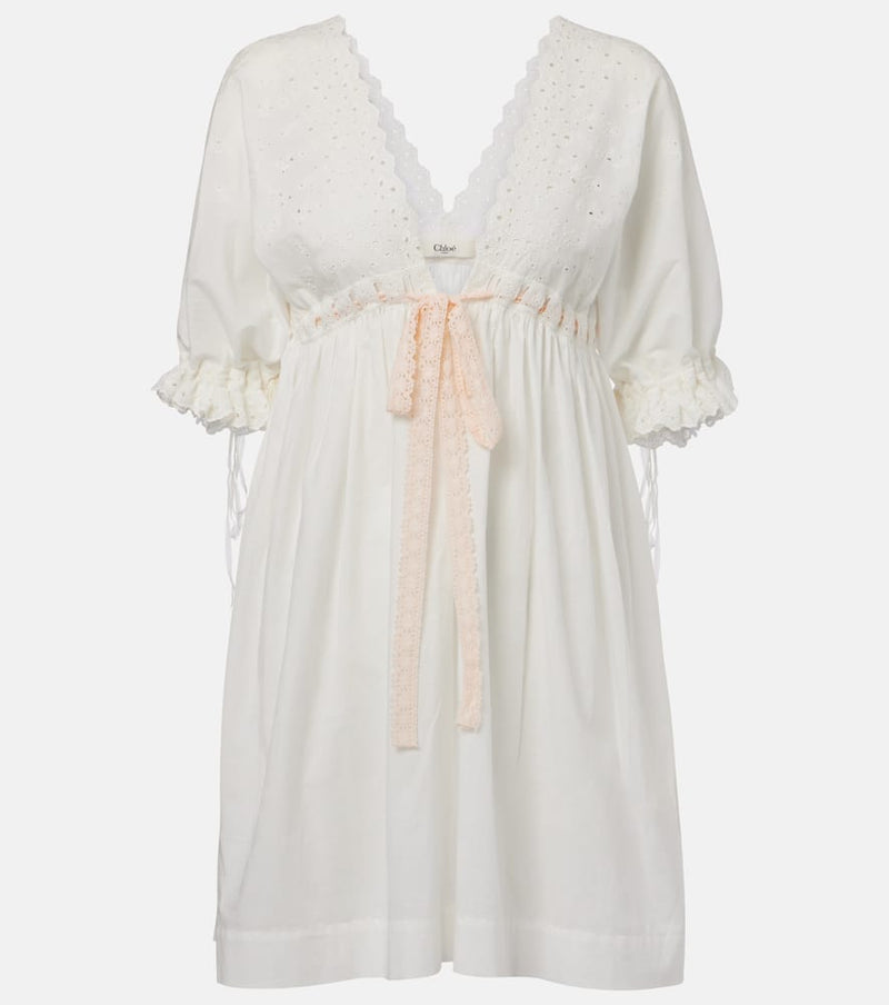 Chloe Broderie anglaise cotton-blend minidress