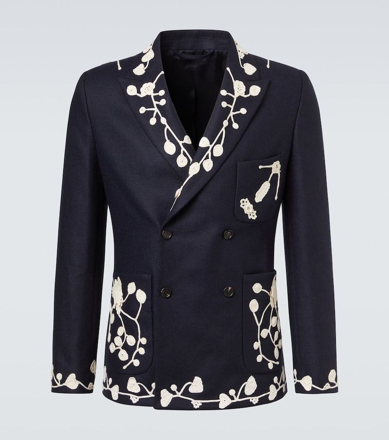 Bode Snowdrop embroidered wool-blend blazer