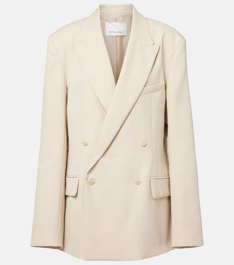 The Frankie Shop Newark Double-Breasted Cotton Blazer Beige