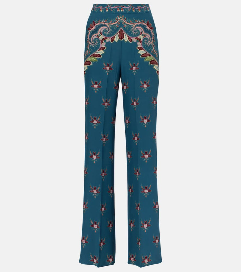 Etro Floral printed silk flared pants
