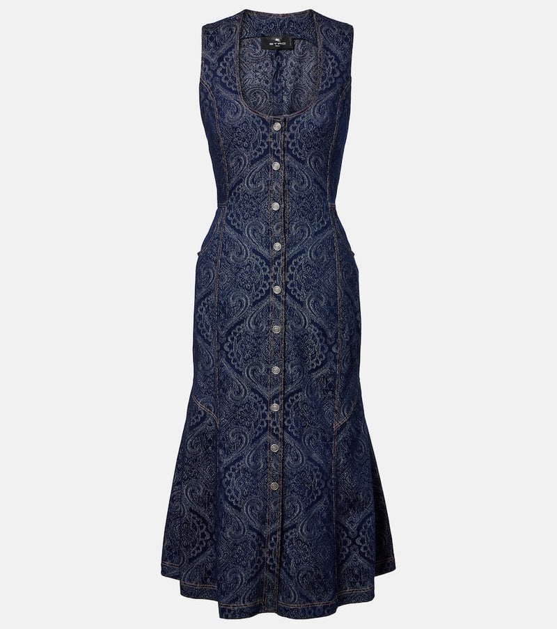 Etro Printed denim midi dress