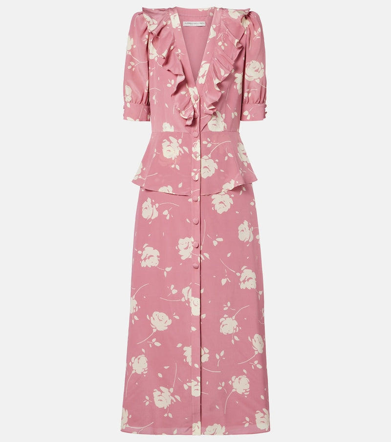 Alessandra Rich Floral ruffled silk midi dress