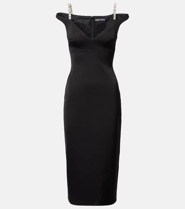 David Koma Crystal-embellished satin midi dress