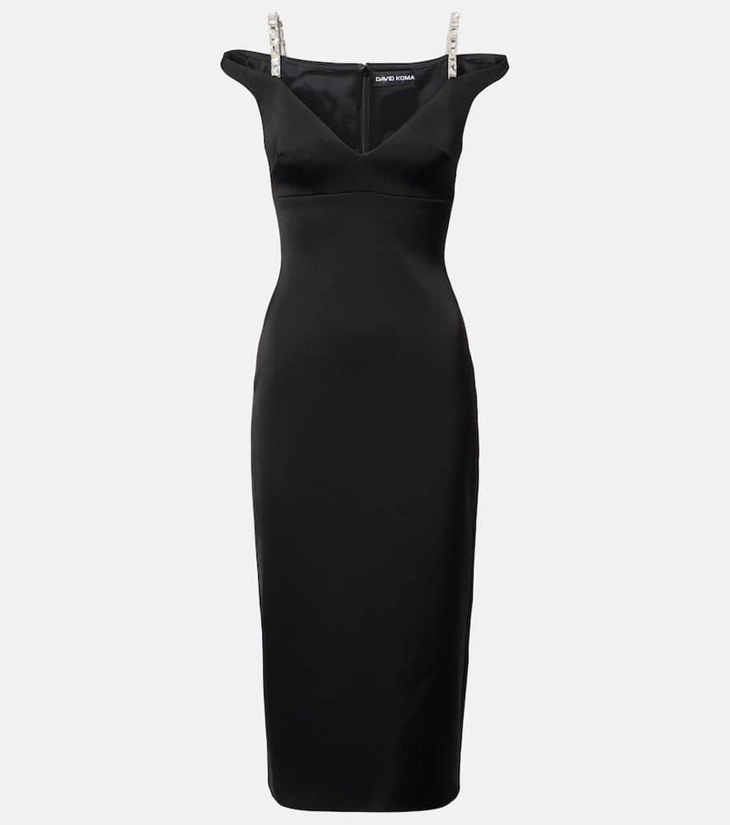 David Koma Crystal-embellished satin midi dress