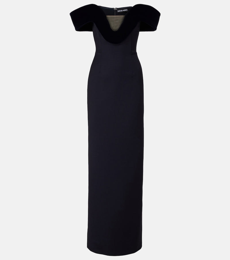 David Koma Off-shoulder wool-blend bustier gown