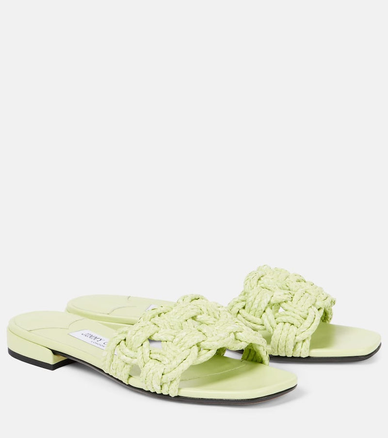 Jimmy Choo Chara raffia and leather slides