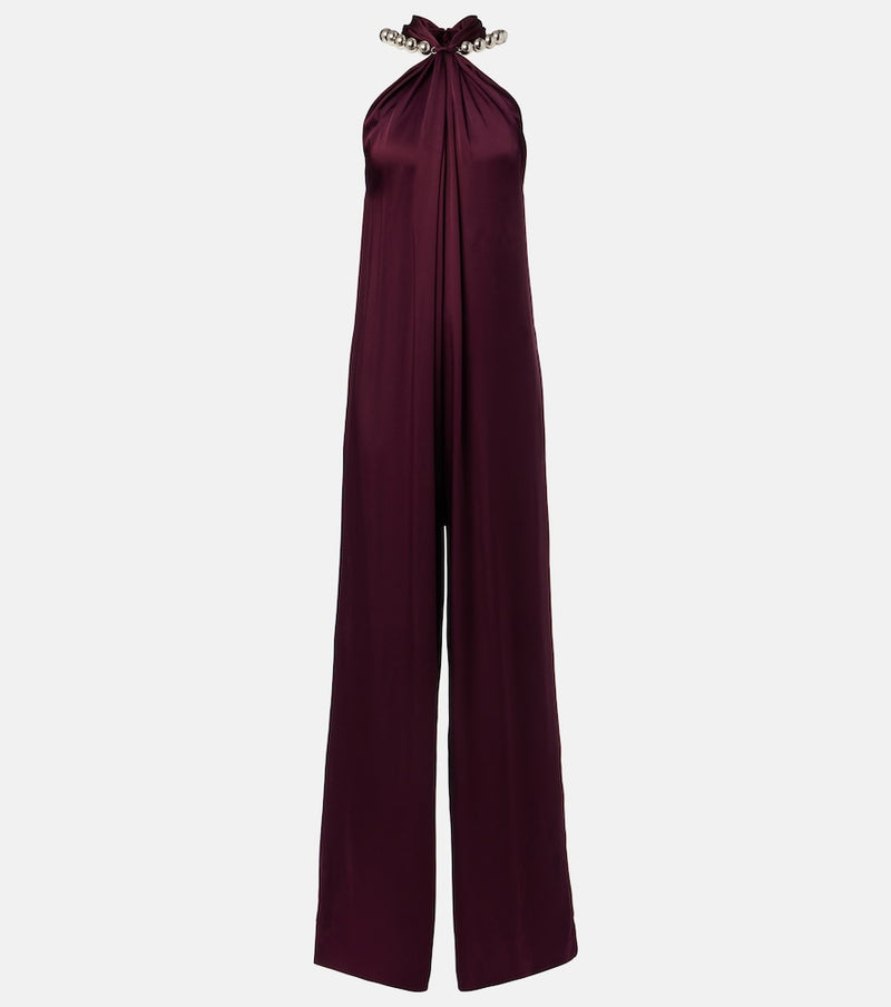 Stella McCartney Embellished halterneck satin jumpsuit