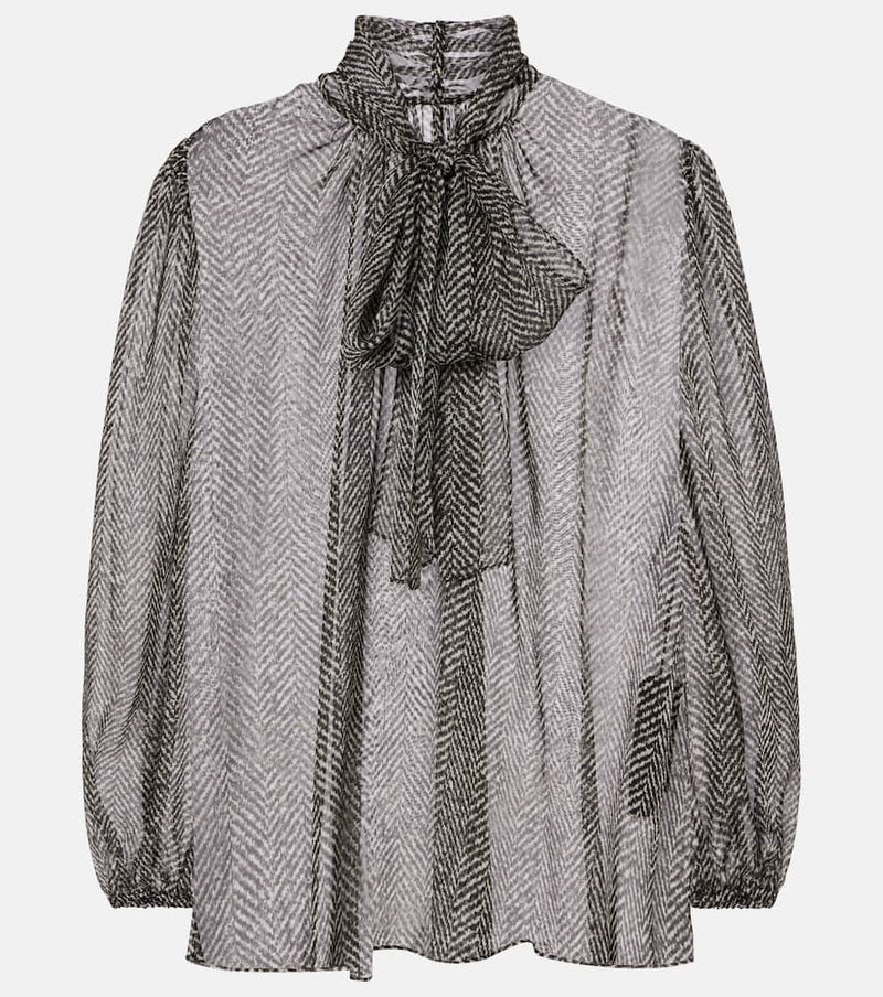 Dolce & Gabbana Tie-neck herringbone silk chiffon blouse