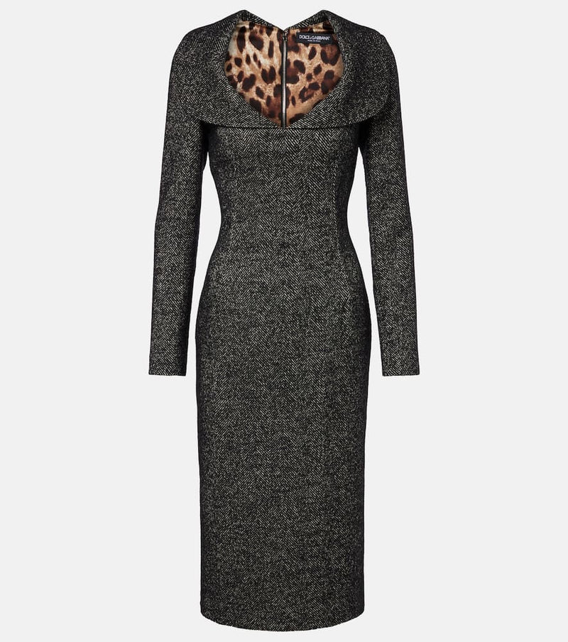 Dolce & Gabbana Herringbone wool-blend tweed midi dress
