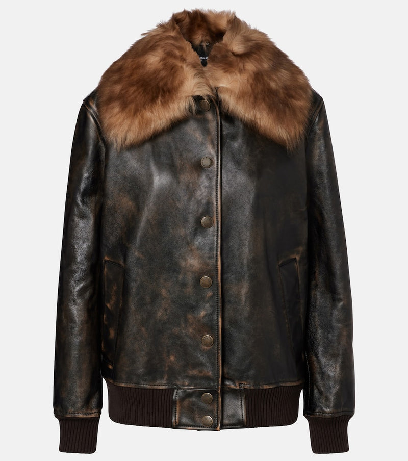 Dolce & Gabbana Shearling-trimmed leather bomber jacket