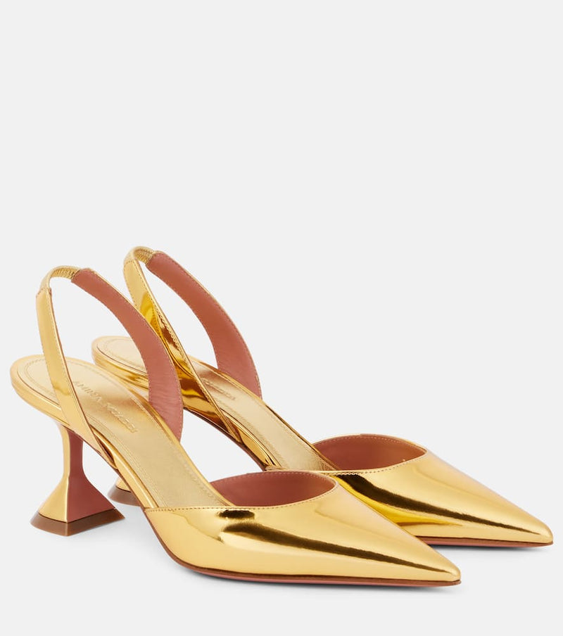 Amina Muaddi Holli 70 mirrored leather slingback pumps